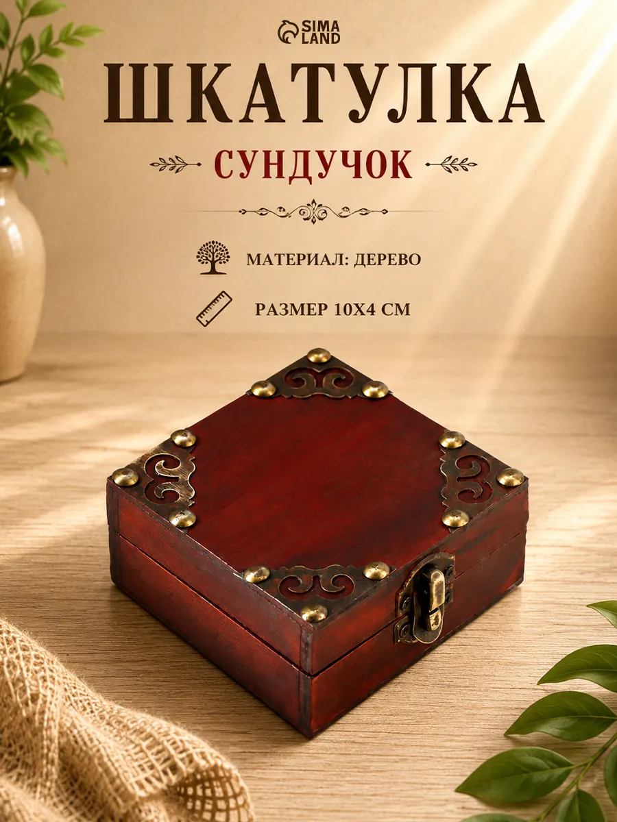 Шкатулка сундук дерево Абеле 10х10х4 см