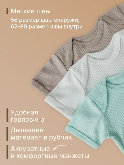 МВ-Текс Боди для малышей с коротким рукавом в рубчик набор 3 шт, 3 шт, фото 3