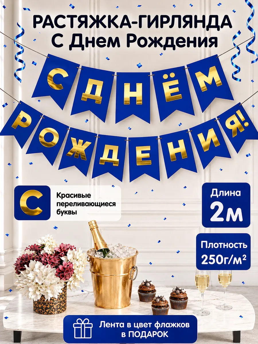 Растяжка-гирлянда флажки С Днем Рождения