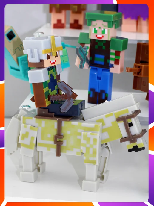 GRIFFIN Набор больших подвижных фигурок майнкрафт minecraft 16 штук, зеленый, фото 7