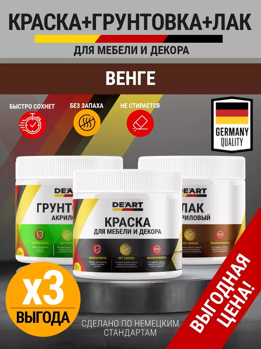 Краска для мебели без запаха венге (+акриловый грунт и лак)