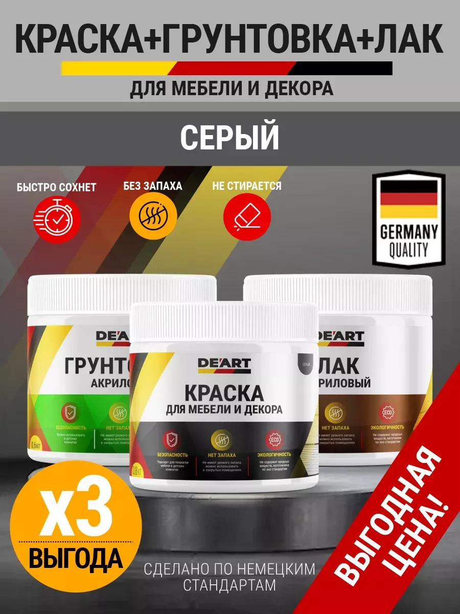 Краска для мебели без запаха серая (+грунт и лак мебельный)