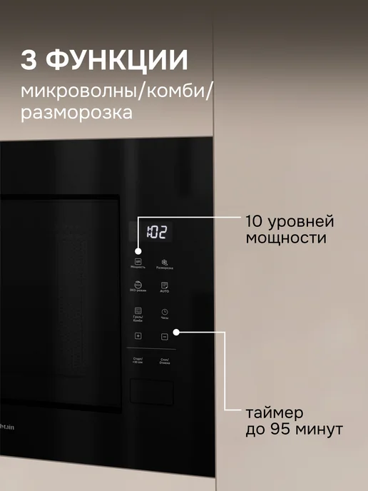 Zigmund & Shtain Микроволновая печь встраиваемая черная BMO 23 B, черный, фото 6