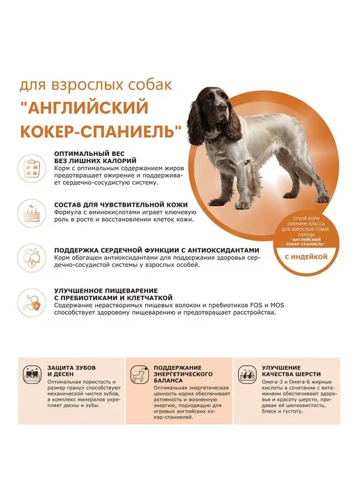 Сухой корм QUATTRO Английского Кокер-Спаниеля для собак, индейка, 12 кг, фото 2