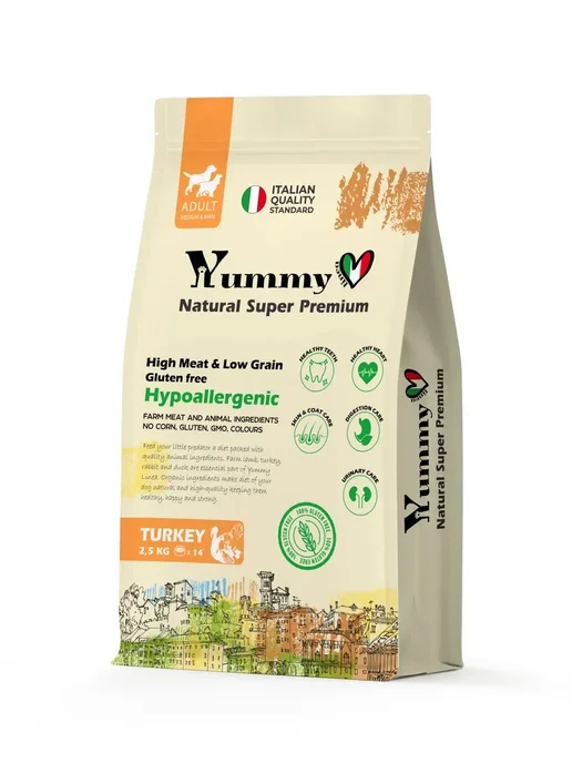 Сухой корм Yummy Linea для собак, крупные, средние, индейка, 2,5 кг