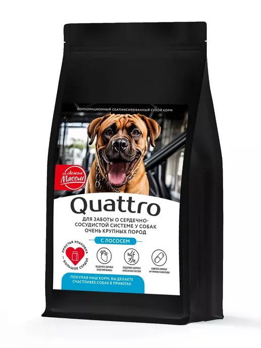 Сухой корм QUATTRO Сердца для собак, крупные, лосось, 2,5 кг