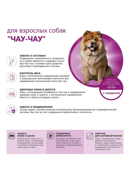 Сухой корм QUATTRO Чау Чау для собак, говядина, 2,5 кг, фото 2