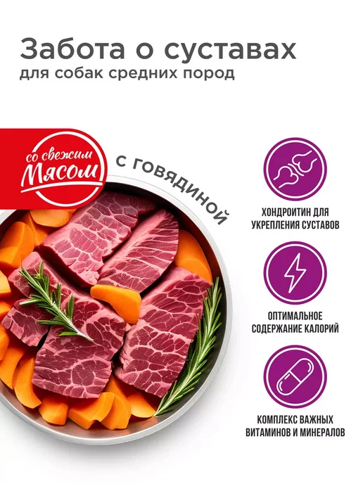 Сухой корм QUATTRO Защита Суставов для собак, средние, говядина, 2,5 кг, фото 2