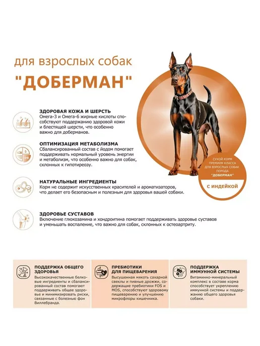 Сухой корм QUATTRO Доберман для собак, индейка, 12 кг, фото 2