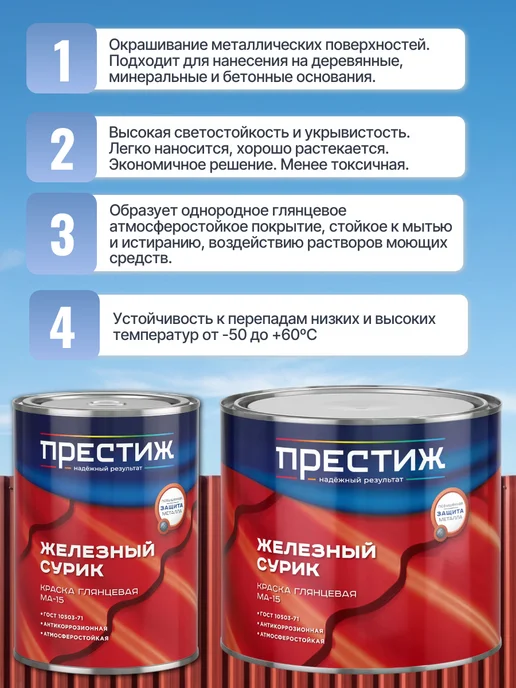 Престиж Краска Сурик железный МА-15, Глянцевая 1,9 кг, 1,9 кг, фото 2
