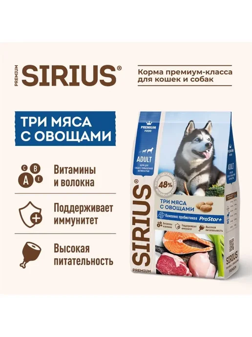 Сухой корм SIRIUS Активных Вида для собак, мясо, 15 кг, фото 4