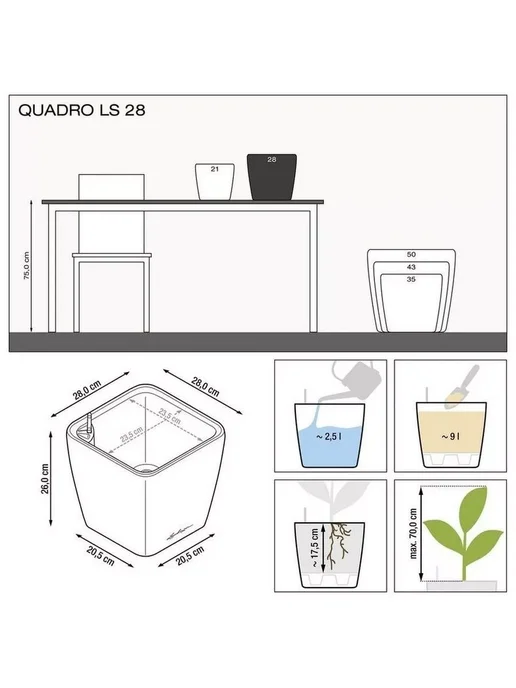 Lechuza Кашпо для цветов с автополивом Quadro, черный, фото 6