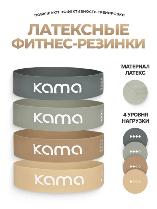 Kama Фитнес резинки латексные, эспандеры, 4 шт, 4 шт