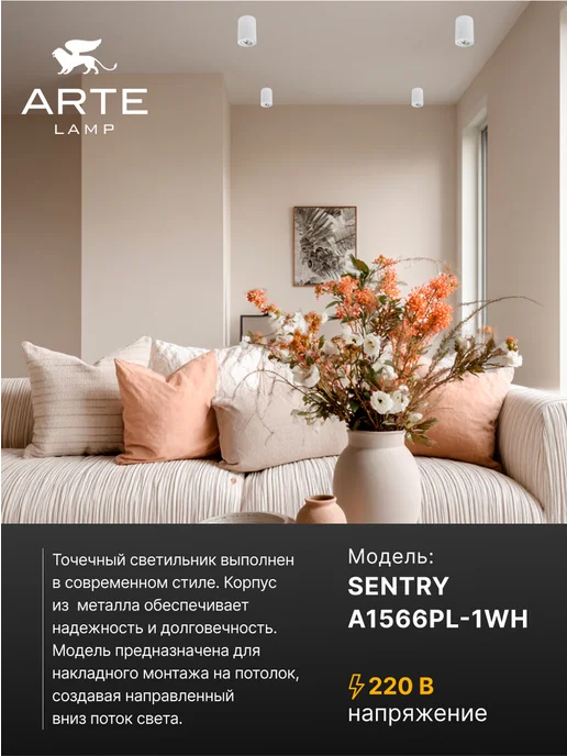 Arte Lamp Точечный накладной светильник SENTRY A1566PL-1WH, белый, фото 2