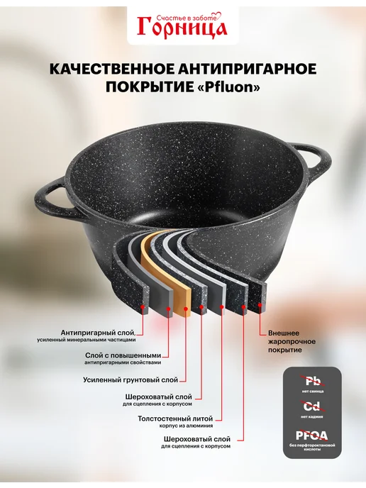 Горница Кастрюля 5 литров с крышкой антипригарная, вариант, фото 3
