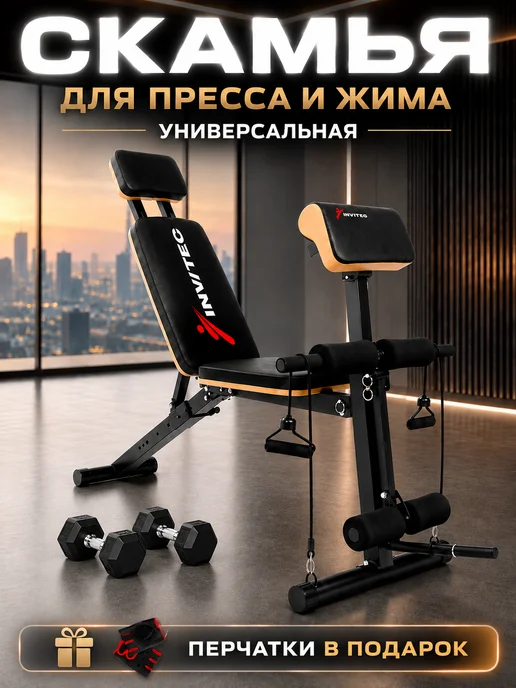 INVITEC Скамья для жима пресса, спины спортивная складная для дома, черный