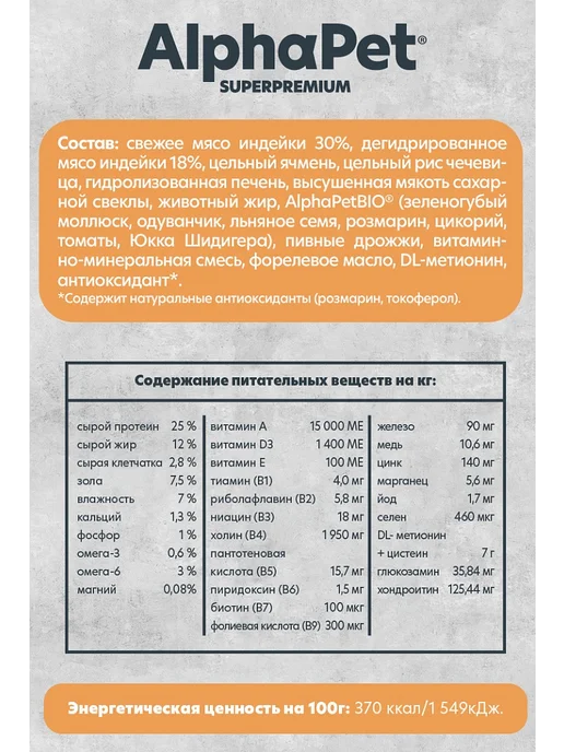 Сухой корм AlphaPet Монопротеин для собак, крупные, средние, индейка, 2 кг, фото 5
