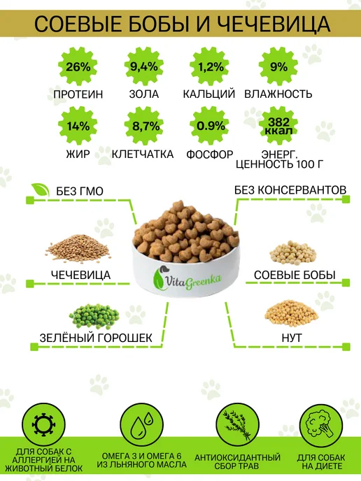 Сухой корм VitaGreenka Соевые Бобы для собак, мелкие, 1 кг, фото 2