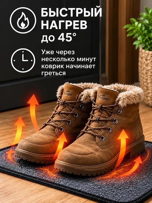 Коврик с подогревом 55*33 см серый, 55x33 см, фото 3