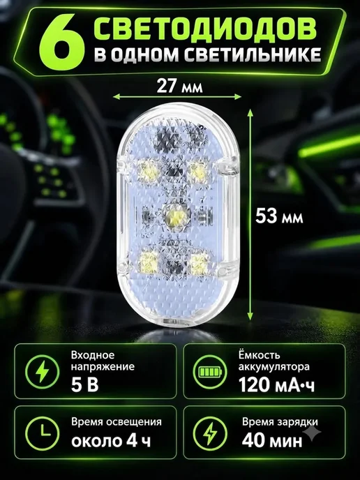 Светодиодная подсветка под ноги в авто. Светодиодная LED подсветка в авто, тумбочки шкаф, кухню, вариант, фото 3