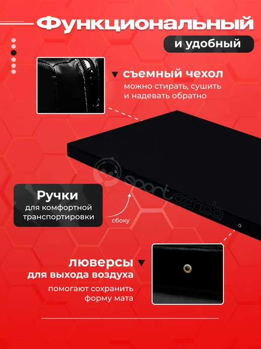 SportPanda Мат гимнастический 1*2*0,1 м, прочный ПВХ + поролон 18 кг м3, 1x2x0.1 м, 30 кг, фото 3