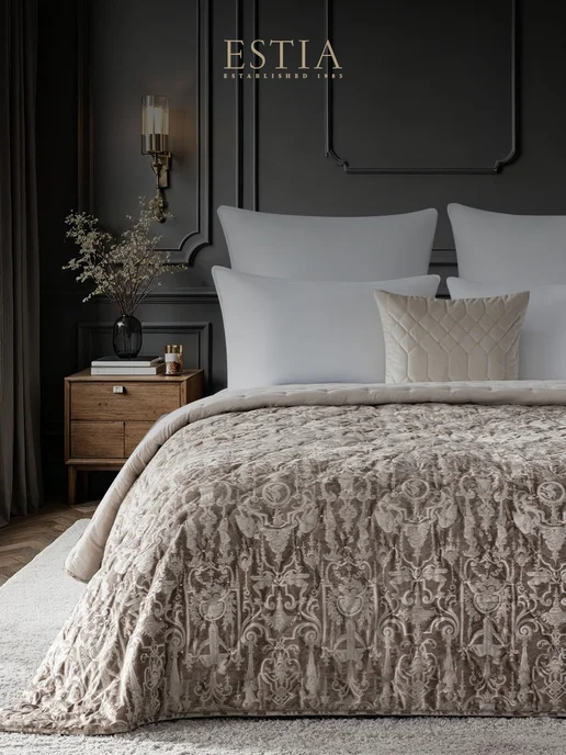 Estia Покрывало на кровать на диван стеганое Евро 240x260 бархат, 240x260, фото 6