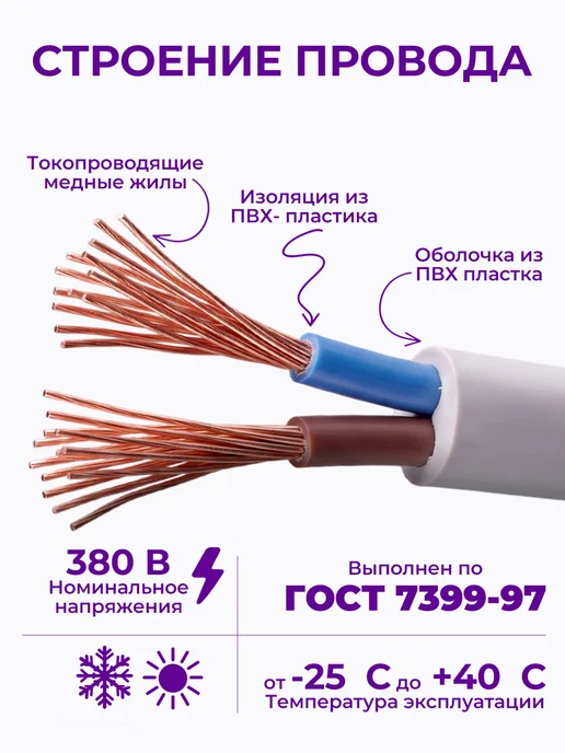 Кабель электрический ПВС медный ГОСТ 2x2,5 10 м, 2x2.5, 10 м, фото 2