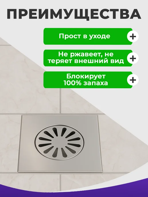 TIM Трап для душа 150x150 под плитку нержавеющая сталь, 150x150, фото 3