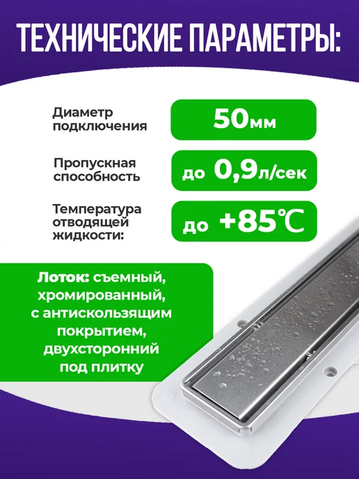 ZEISSLER Трап для душа - лоток под плитку 600 мм, серый, фото 2