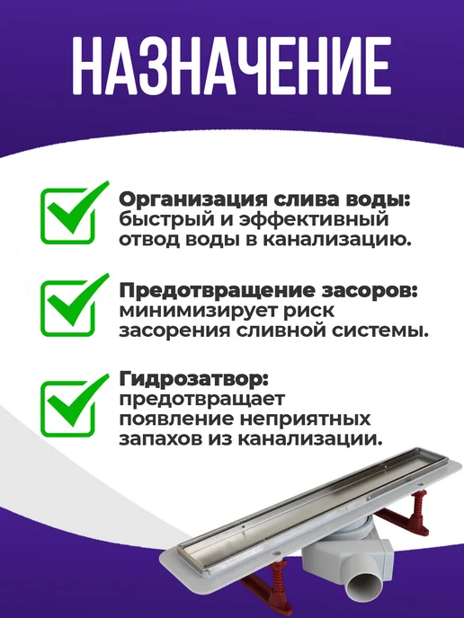 ZEISSLER Трап для душа - лоток под плитку 600 мм, серый, фото 4