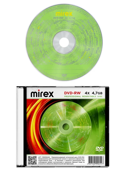 Mirex Диск для записи DVD-RW 4X 4,7 ГБ 1 штука UL130032A4S, 4x4.7, 4,7 ГБ, фото 2