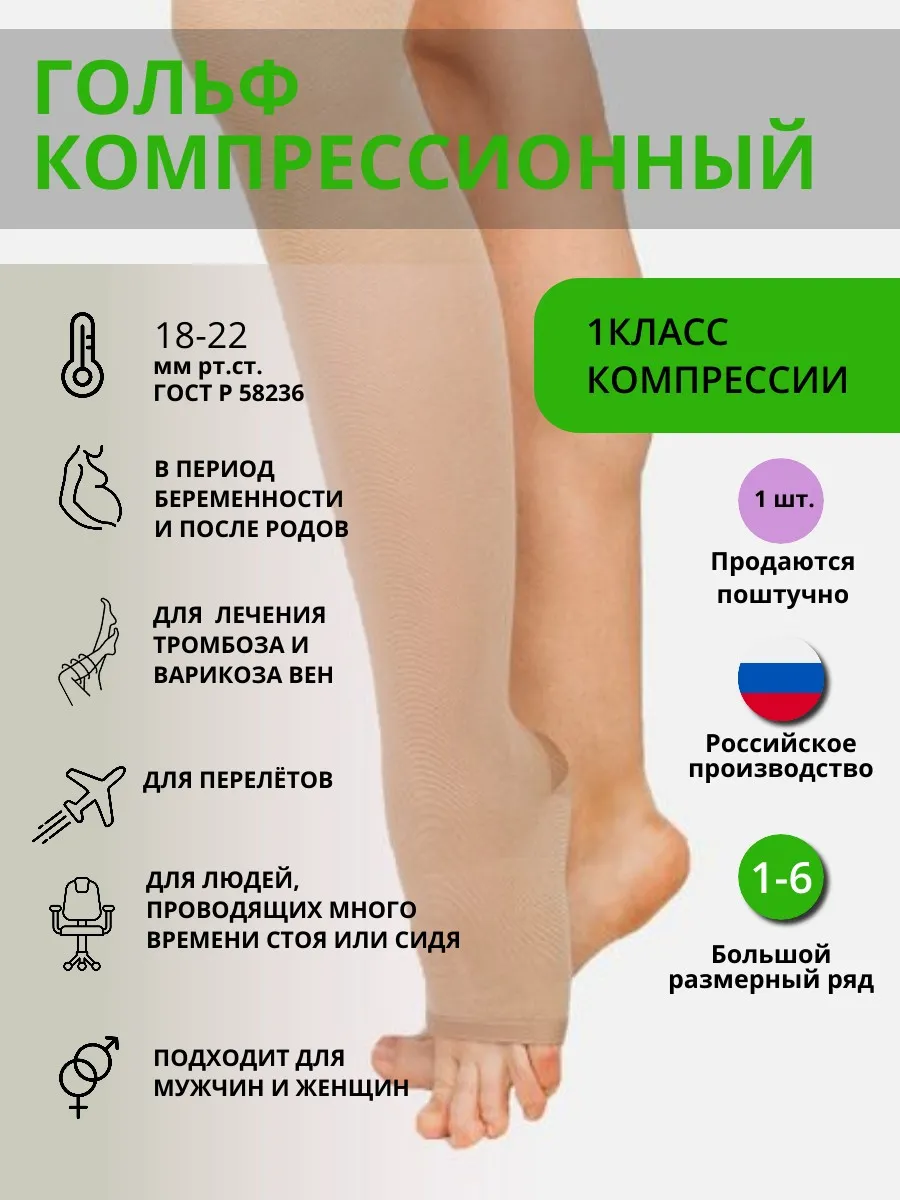 Гольф компрессионный 1 класс с открытым мысом (1 шт)