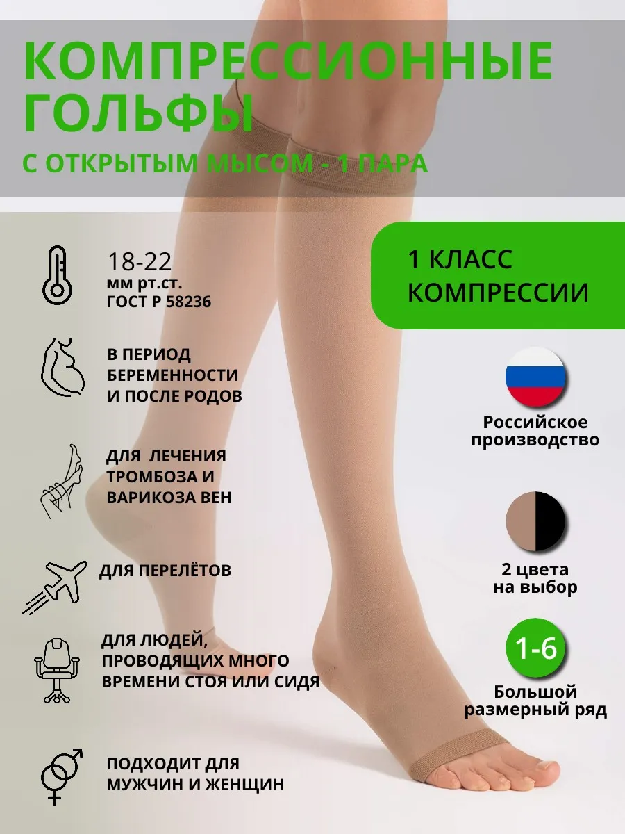 Компрессионные гольфы 1 класс с открытым мысом (1 пара)