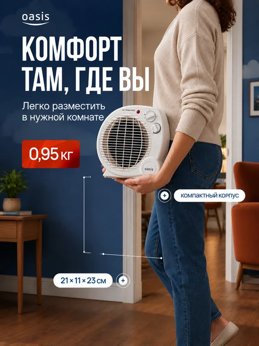 Oasis Тепловентилятор напольный SP-20R обогреватель ветерок 2 кВт, белый, фото 6