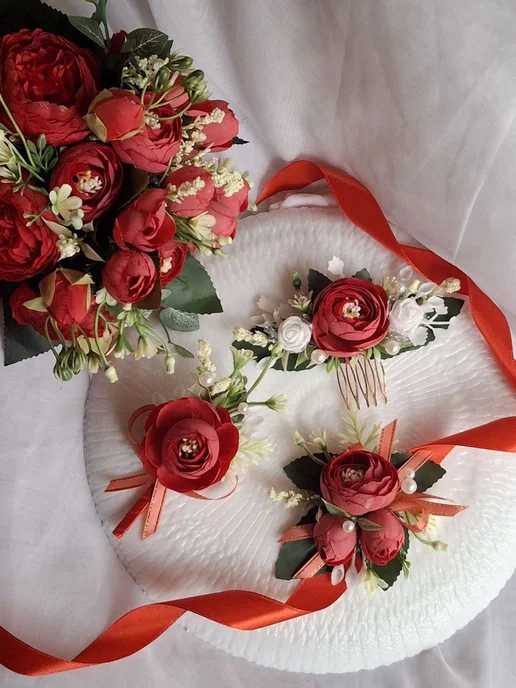 ReniWedding Комплект свадебных украшений, красный, фото 3