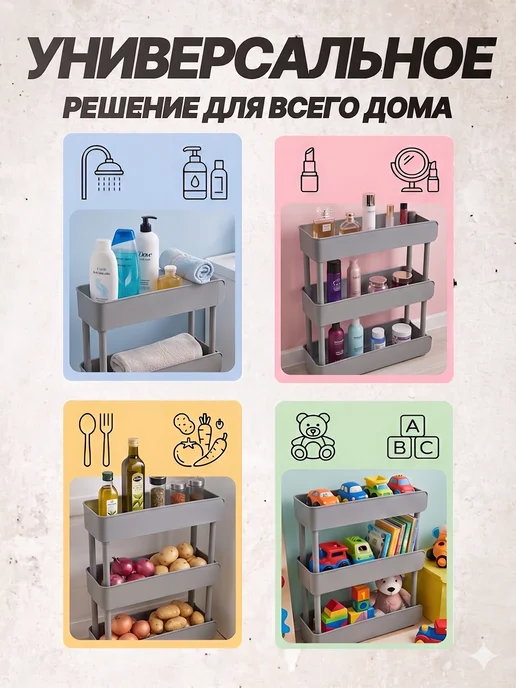 Wicor Home Этажерка для ванной кухни пластиковая узкая, серый, фото 8