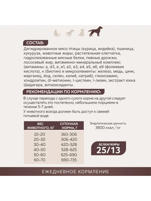 Сухой корм ЗООГУРМАН Daily Life для собак, крупные, средние, индейка, 12 кг, фото 3