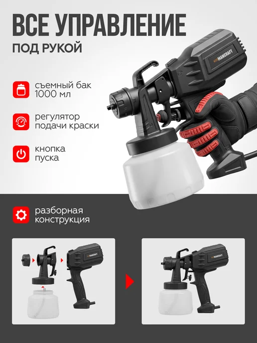 MANCRAFT Краскопульт электрический сетевой 1000W, 1000 Вт, фото 5