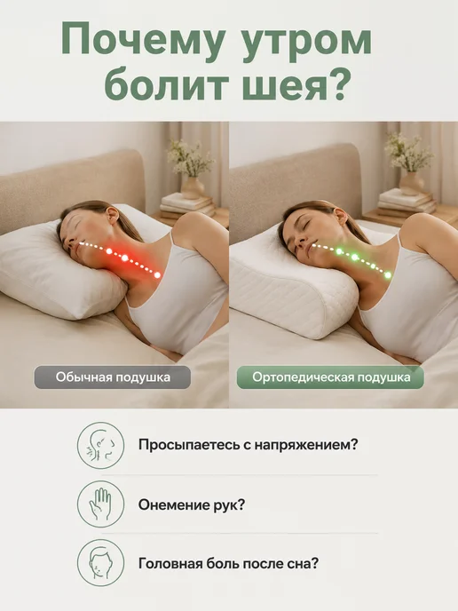 OrtYGood Подушка анатомическая для сна 60х40х10 13 с эффектом памяти, 40x10, фото 2
