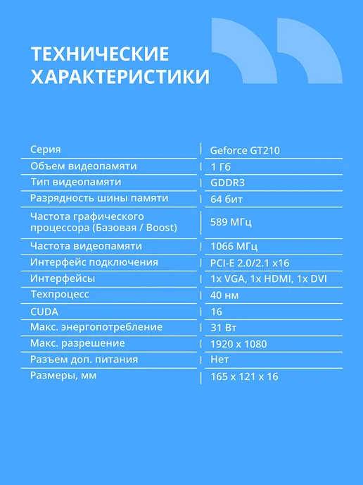 CBR Видеокарта для пк VGA-STX210-1G-RTL GT210 1ГБ DDR 3 64bit, 1 ГБ, фото 2