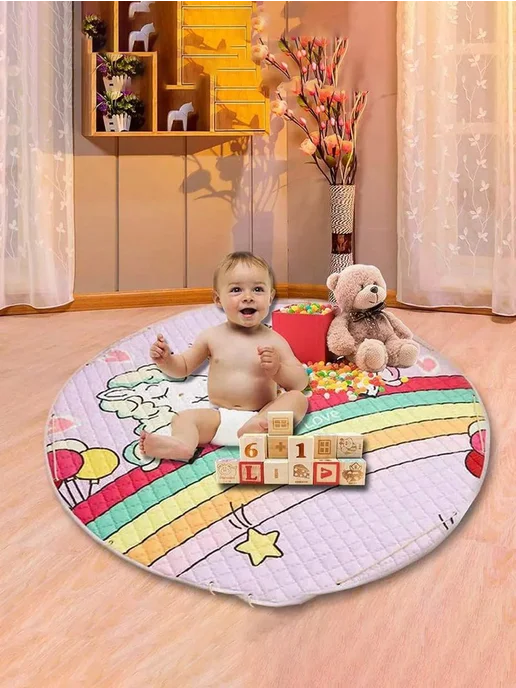 Коврик для ползания детский, розовый, фото 4