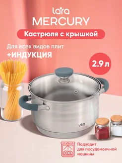 Кастрюля для индукционной плиты 2,9 л из нержавеющей стали Lara 307994416 купить за 1 429 ₽ в интернет-магазине Wildberries