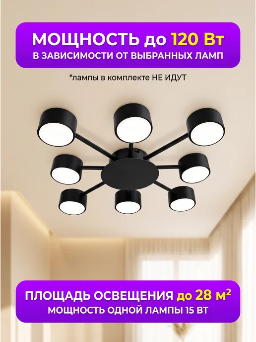LEDCITY Люстра потолочная со спотами лофт на кухню для зала, черный, фото 3