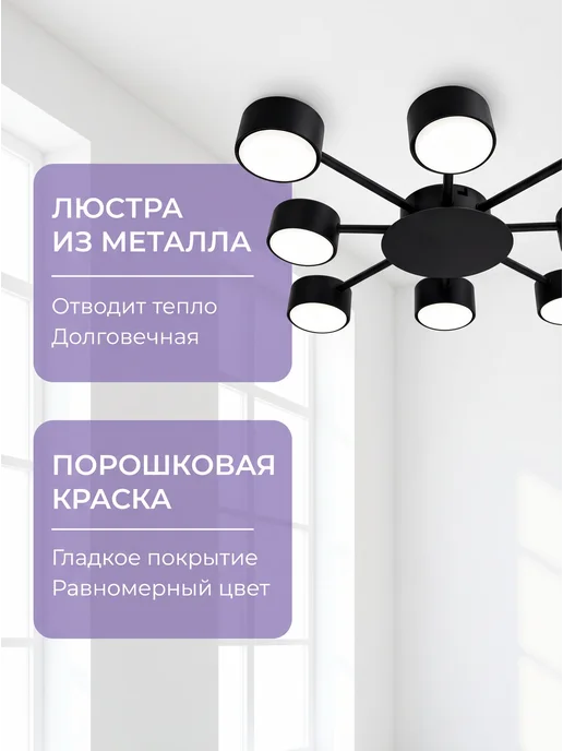 LEDCITY Люстра потолочная со спотами лофт на кухню для зала, черный, фото 4