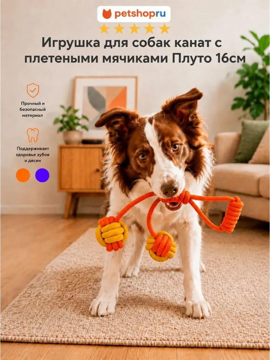 Игрушка для собак канат с плетеными мячиками "Мяуморфоз"