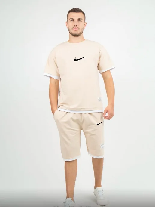 H&H Fashion Костюм спортивный летний футболка и шорты, бежевый