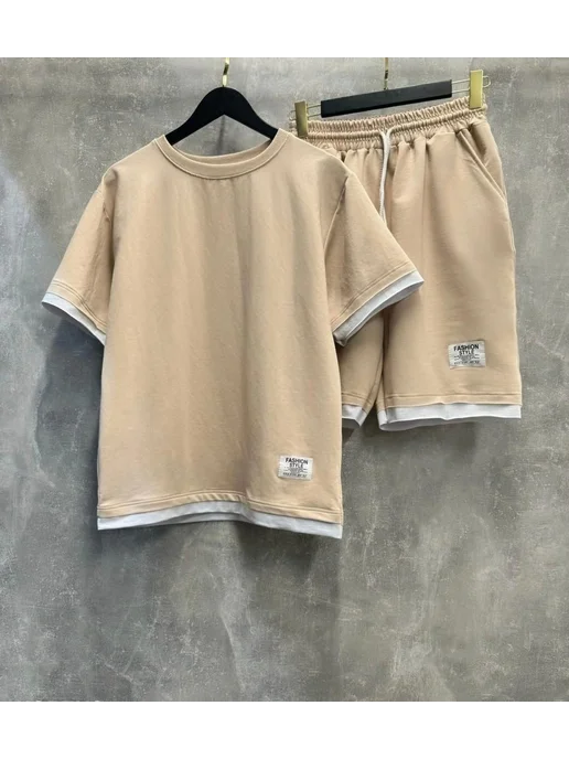 H&H Fashion Костюм спортивный летний футболка и шорты, бежевый, фото 2
