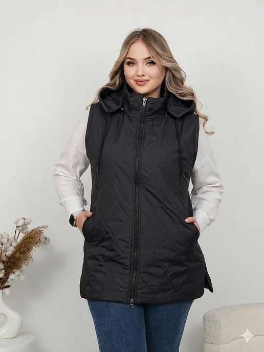 ADION Безрукавка с капюшоном короткая стеганая, черный, фото 4