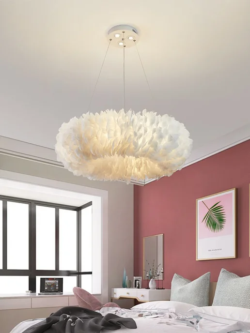 BXG Люстра подвесная из перьев 80cm 3500k, белый, фото 6