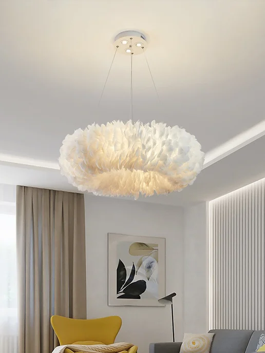 BXG Люстра подвесная из перьев 80cm 3500k, белый, фото 7